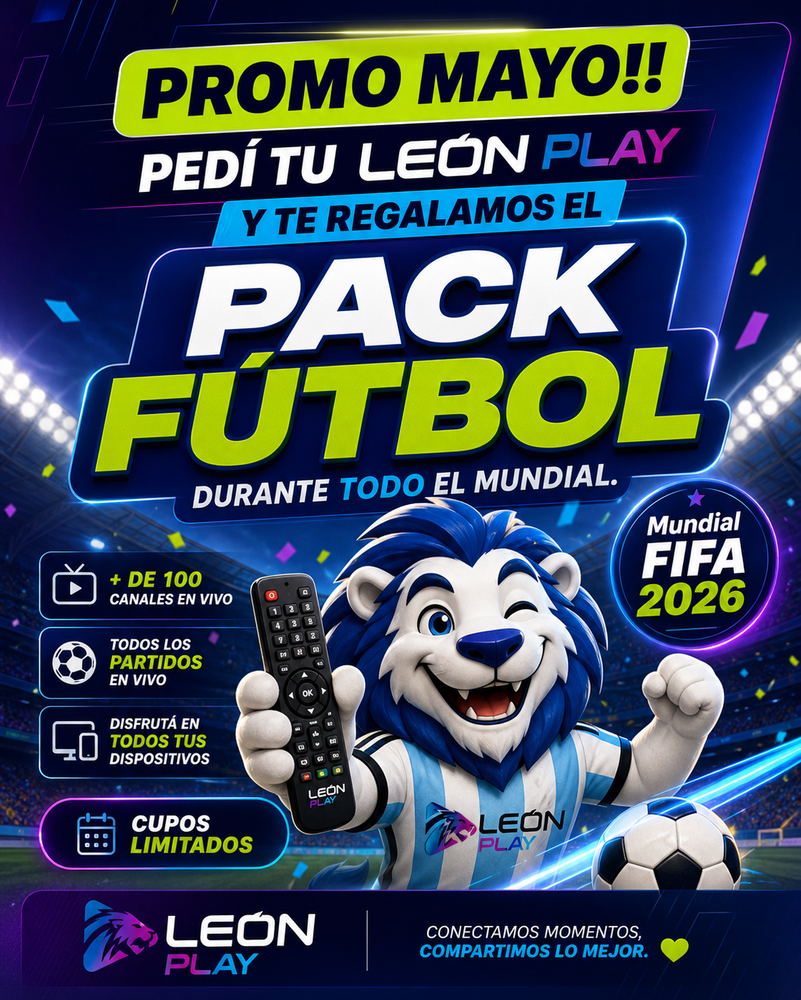 Promo Mayo León Play: Pack Fútbol gratis durante todo el Mundial FIFA 2026